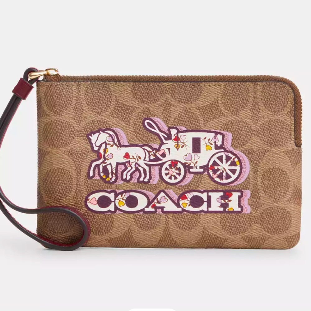 Coach Wristlet In Signature Canvas With Horse And Carriage Print - Picture 1 of 2